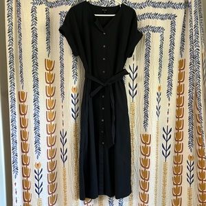 Black poplin midi length dress